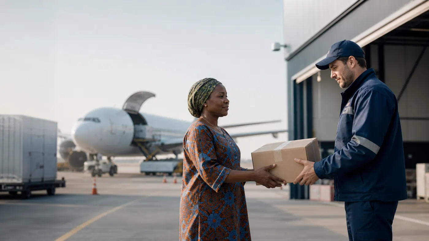 Remise d’un colis au terminal de fret aérien