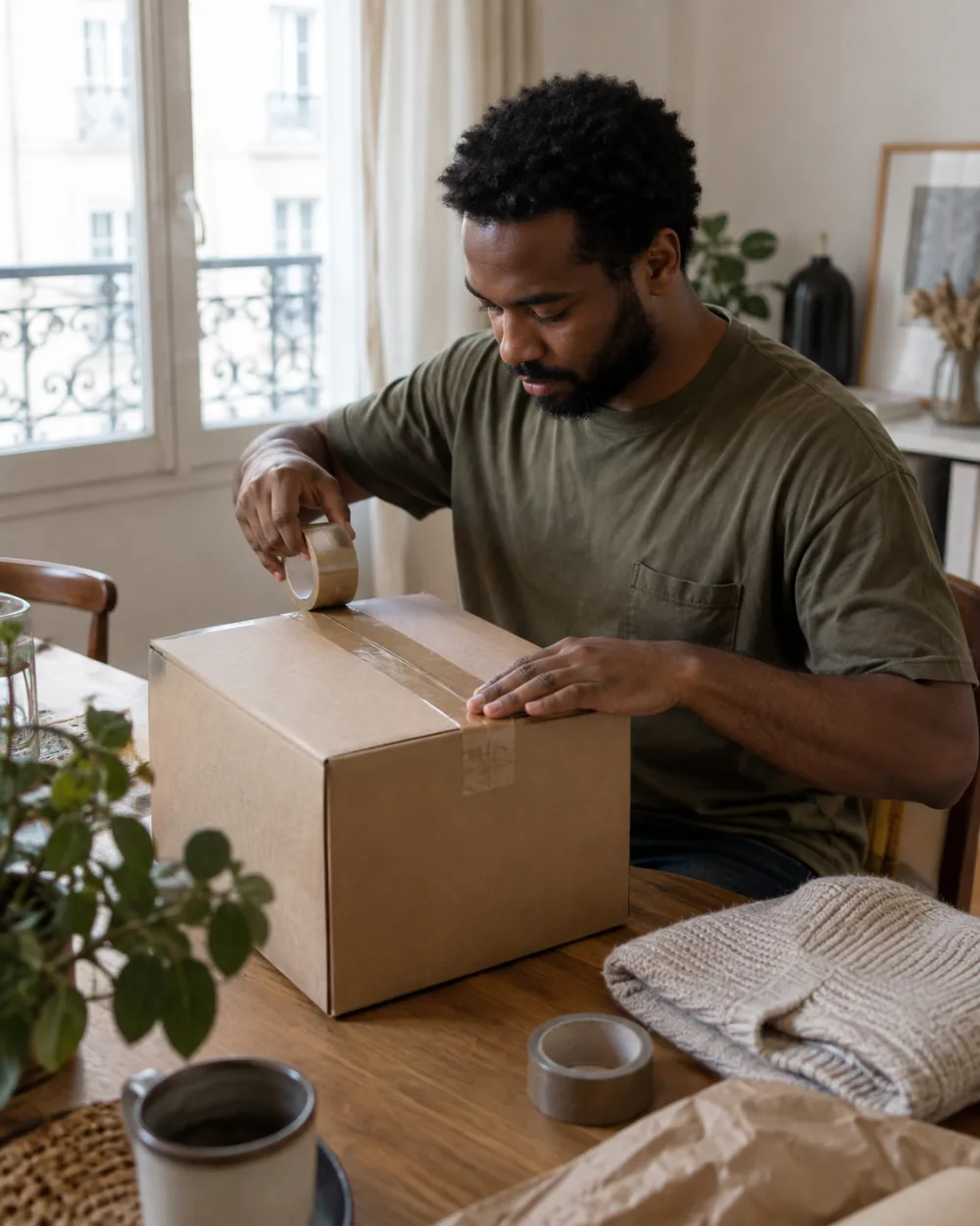 Préparation d’un carton à domicile avant son expédition